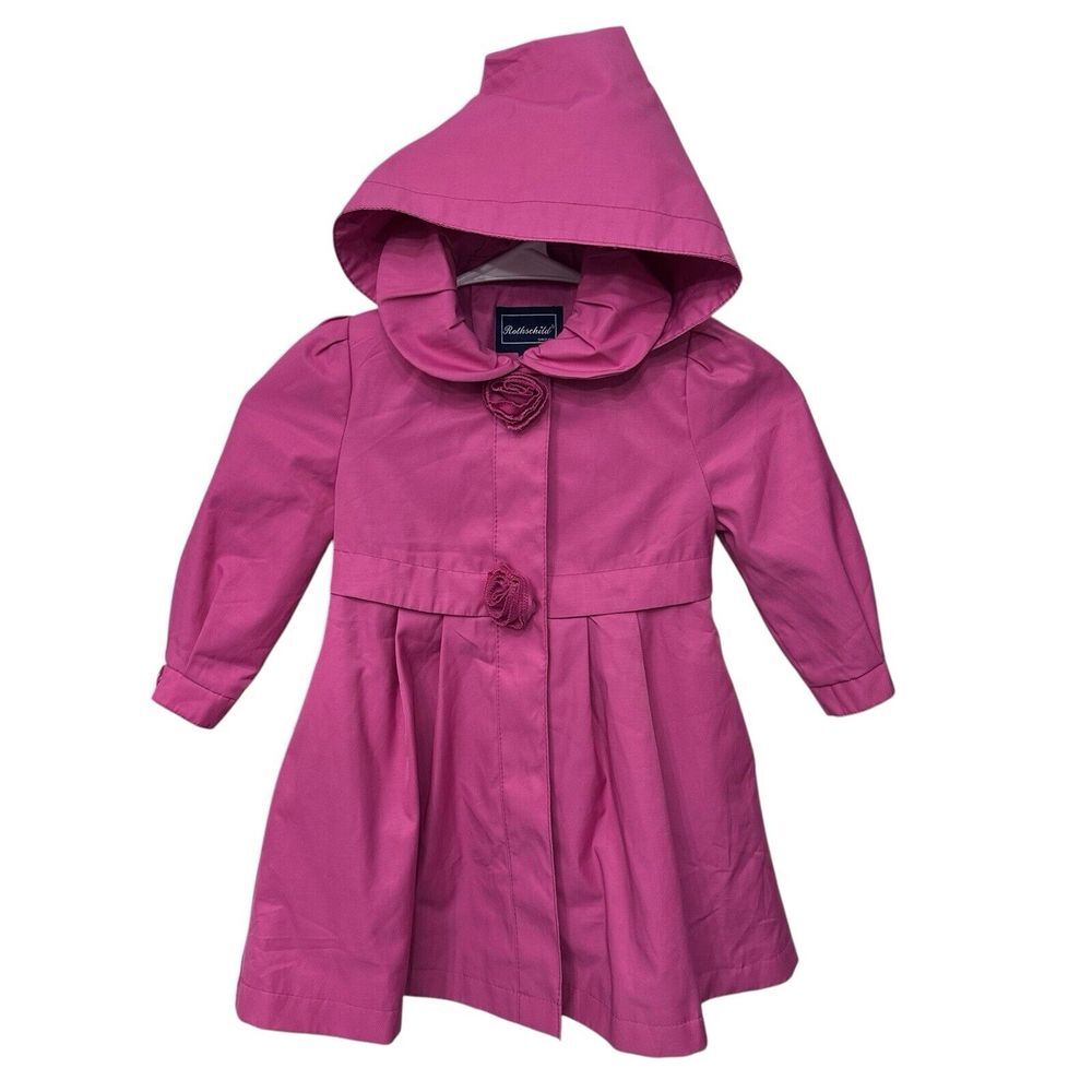 Rothschild Girls 2t Pink Formal Hooded Jacket Rosettes Puff Sleeves Pockets